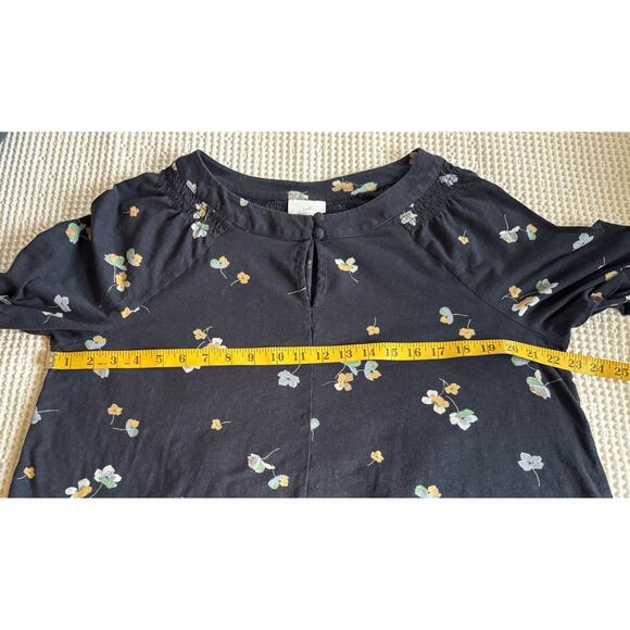 J. Jill Navy Blue Cotton Blend 3/4 Sleeve Peasant Keyhole Boho Top XL - Picture 6 of 10